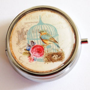 Bird Cage Pill Case, Pill Box for Purse, Gift for Mom 2358 image 1