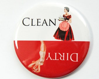 Clean Dishes, Dishwasher magnet, Red, White, Pinup Girl, kitchen magnet, clean dishes magnet, Dirty Dishes, Magnet, Kellys Magnets (3555)