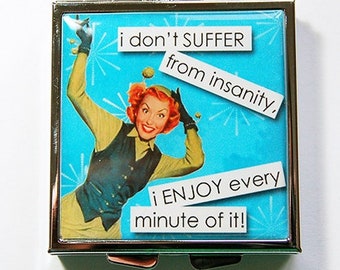 Square Pill case, Square Pill box, Funny pill case, Funny pill box, Pill Case, Pill Box, 4 Sections, insanity, blue (4237)