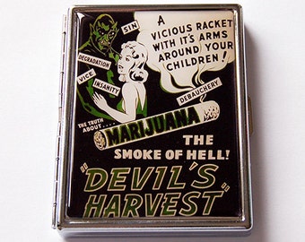 Funny Cigarette Case, Slim Cigarette Case, Retro cigarette case, cigarette case humor, cannabis case, Marijuana case, Devils Harvest (5912S)