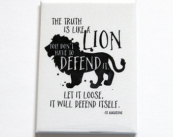 St Augustine Magnet, Lion, Truth Magnet, Magnet, ACEO, Fridge magnet, Truth is like a lion, Tell the truth, Black White (5807)