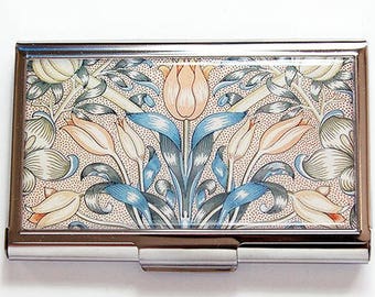 Business card holder, Floral Card case for her, Business Card Case, Card case, Floral, flowers, card holder for her, Blue Beige Peach (8583)
