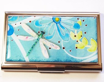 Business Card Case, Dragonfly card case, Cute Card case, business card holder, Dragonfly, card case for her, turquoise (2936)