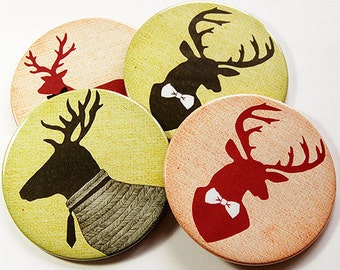 Drink Coasters, Deer Coasters, Coasters, Hostess Gift, Tableware, Barware, Rustic Decor, Hunting Lodge Decor, Gift for Hunter, Deer (5096)