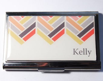 Chevron Personalized Business Card Case,  Two Colors Combos, Custom Card Holder for Purse (3022)