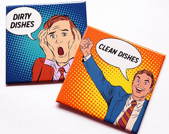 Clean Dishes Magnet, Dirty Dishes Magnet, Comic Dishwasher, Dishwasher ...