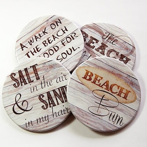 Drink Coasters, Beach House Decor, Coasters, Hostess Gift, Tableware, Barware, Cottage Chic, Beach Coasters, Beach Bum, Salt and Sand (5098)