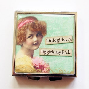 Funny pill case, Funny pill box, Pill Case,  Pill Box, 4 Sections, Square Pill case, Square Pill box, retro, green, humor  (4092)