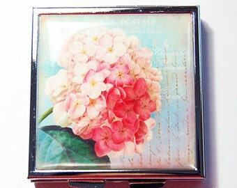 Hydrangia Flower Square Pill case for Purse, Floral Travel Pill Box (4320)