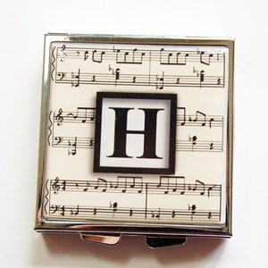 Monogram Pill case, Monogram Pill box, Pill box, Pill case, 4 Sections, Square Pill box, Square Pill case, Music theme, Musical Notes (4084)