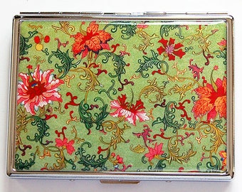 Slim Cigarette Case, Green Venetian Design, Cigarette Holder, Floral Design, Venetian Floral Design, Case for Cannabis (8656S)