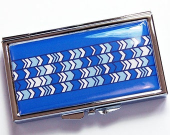 Blue Chevron 7 Day Pill Box, Travel Pill Case for Purse, Case for Pills, Cute Pill Case for her (8724)