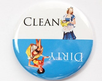 Dishwasher magnet, Clean Dishes, Dirty Dishes, Pinup Girl, kitchen magnet, clean dishes magnet, Magnet, Blue, White, stocking stuffer (3587)