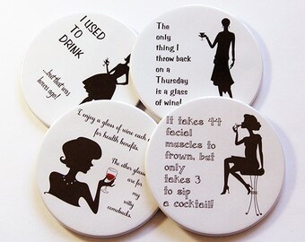 Funny Coasters, Drink Coasters, Wine Coasters, Coasters, Tableware, Humor, Party, Funny Women, Black, White, Cocktail Coasters (5029)