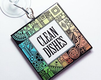 Dishwasher sign with suction cup, Sign for Dishwasher, Kitchen sign, Works on stainless steel, Art Deco Design (8804)