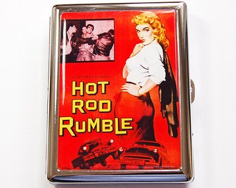 Metal cigarette case, Retro Design, Cigarette dispenser, Metal Wallet, cigarette box, Hot Rod Rumble, Red, Metal Cigarette Box (4936S)