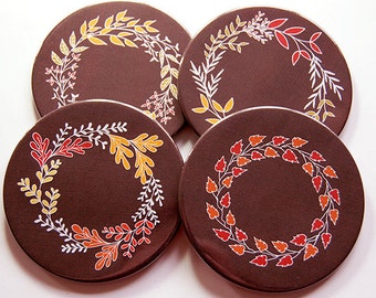 Thanksgiving Coasters, Thanksgiving Decor, Coasters, Hostess Gift, Set of Coasters, Fall Colors, Wreath Coasters, Autumn Colors (5248)