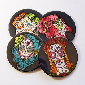 Sugar Skull Coasters, Drink Coasters, Wine Coasters, Coasters, Day of the Dead, Día de Muertos, Sugar Skull, Skull, Halloween (5023)