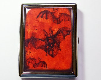 Cigarette case, Bats, Metal Cigarette Box, Cigarette box, Case for Pot, case for weed, orange, Bats flying, Halloween (5355C)