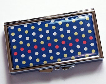 Polka Dot Pill case, Pill Container, 7 day pill box, 7 sections, Polka Dot Pill Box, Travel Pill case, Blue Pill Container (8728)