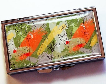 7 Day Pill Case with Abstract Design in Green Orange and Yellow, Pill Case for Purse, Gift for Her, Travel Pill Box (9007)