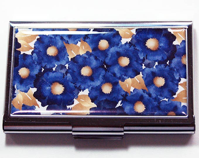 Business Card Case, Blue Gold Floral, Card Case, Business Card Holder ...