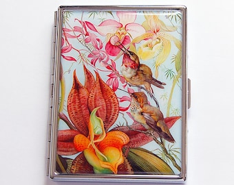 Hummingbird Slim Cigarette Case, Floral Exotic Bird Gift Cigarette Case, Pretty Case for Cigarettes (8651S)