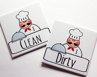 Clean Dirty Magnets, Dishwasher Sign, Chef, Dirty Dishes Magnet, Clean Dishes Magnet, Dishwasher Magnet, Kitchen Magnet, Chef magnet (7114)