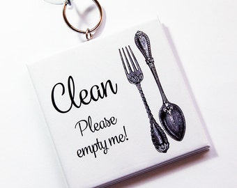 Dishwasher Sign, Works on stainless steel, Clean Dishes Sign, Dirty Dishes Sign, Kitchen Sign, Sign with suction cup, black white (7235)