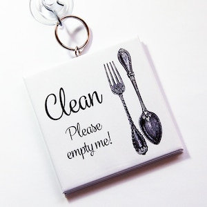 Dishwasher Sign, Works on stainless steel, Clean Dishes Sign, Dirty Dishes Sign, Kitchen Sign, Sign with suction cup, black white (7235)