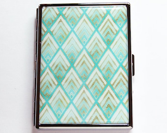 Art Deco Turquoise Blue Cigarette Case, Slim Cigarette Case, Cigarette box, Retro Design, Cigarette Case, gift for smoker, art deco (7688S)