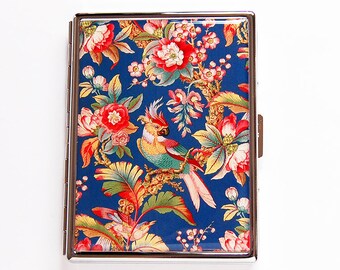 Chinoiserie Cigarette Case, Parrot, Bright Colors, Slim Cigarette Case, Cigarette Holder, Cigarette box, blue, red, Chinoiserie (6085S)