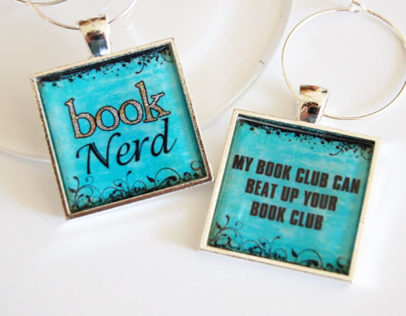 Book Club Wine Charms Wine Glass Charms book club silver Etsy