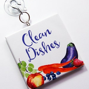 Clean Dishes, Dirty Dishes, Sign with suction cup, Dishwasher Sign, Works on stainless steel, Kitchen Sign, fruit, vegetables 7262 image 2