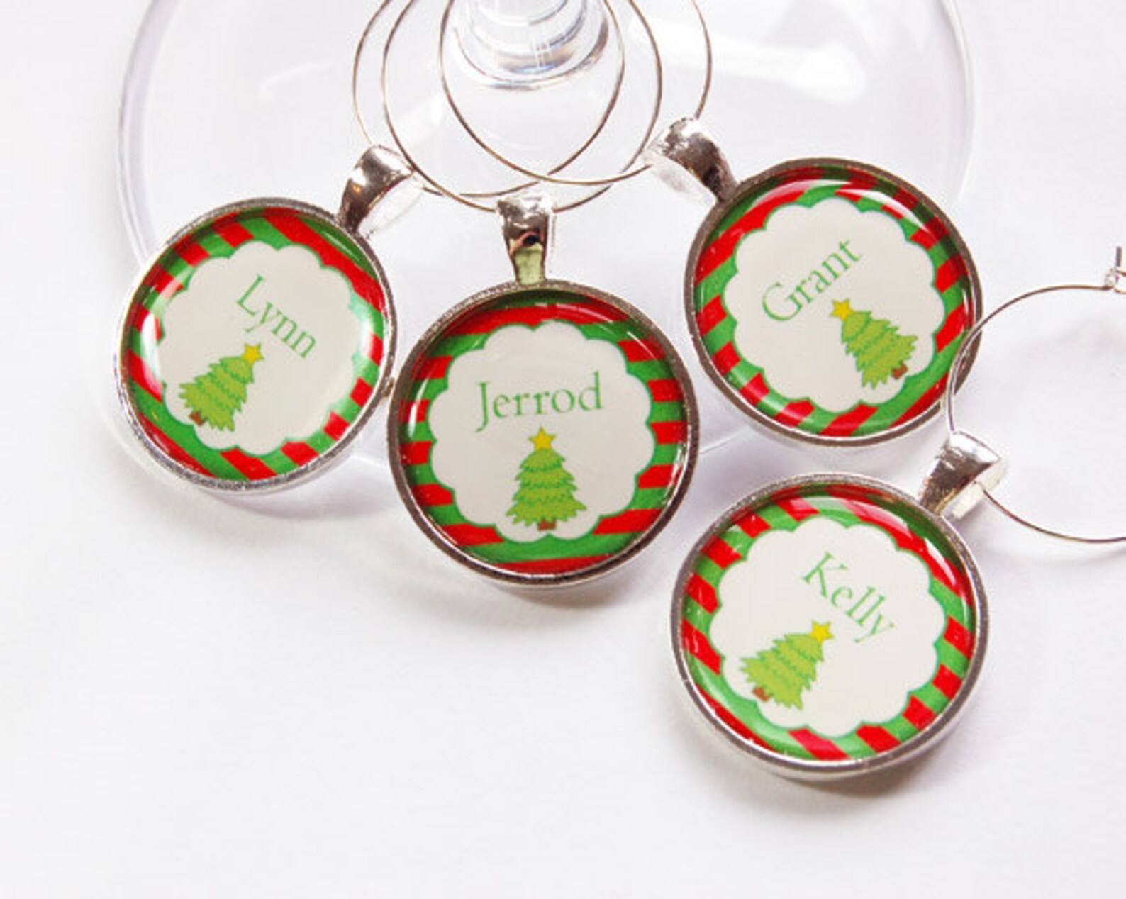 Personalized Wine Charms Christmas Tree Wine Charms Custom Etsy