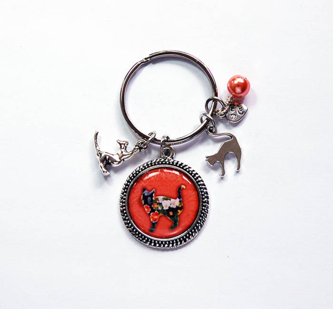 Cat Keychain Cute Keychain With Charms Cat Person Loves Etsy Canada