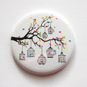 Pocket mirror, bridesmaid gift, mirror, purse mirror, bridal shower favor, Trees, Birds, Gift for her, stocking stuffer (3485)