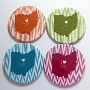 I Love Ohio Coasters, Drink Coasters, Ohio Coasters, Coasters, Ohio Map Coaster, Ohio, Chevron, State Coaster, Hostess Gift 5065m image 2