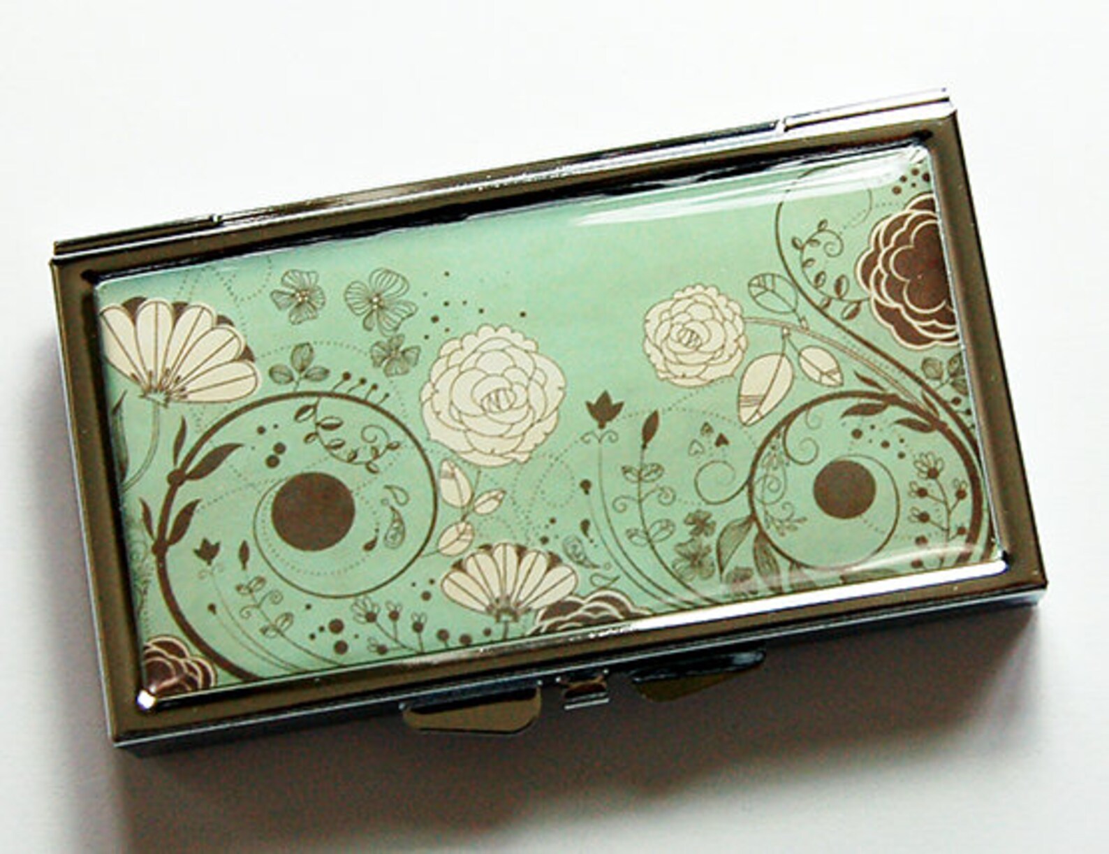 Green Floral Pill Box Pill Case for Purse Pill Container 7 Etsy