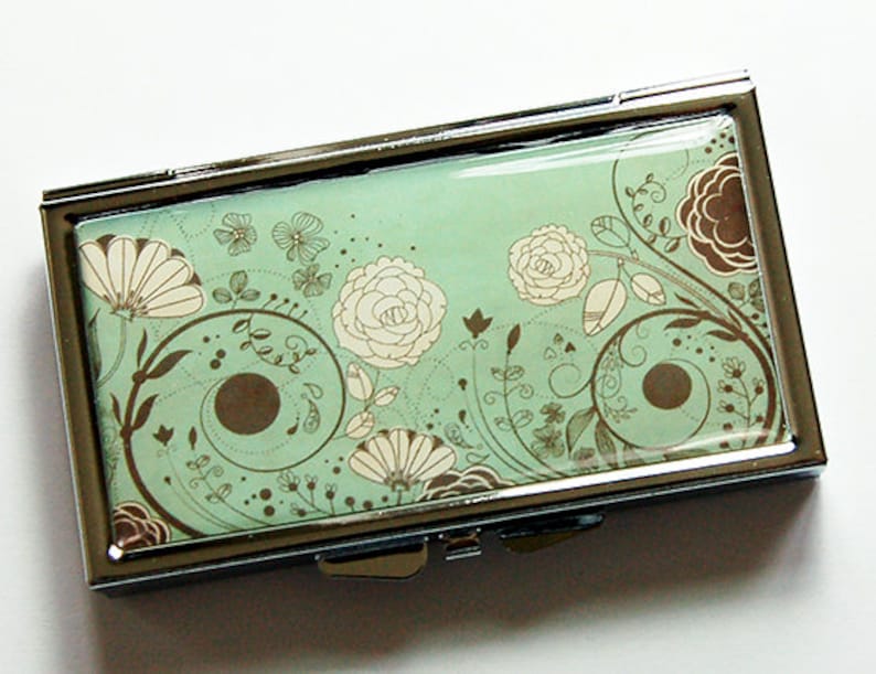 Green Floral Pill Box Pill Case for Purse Pill Container 7 Etsy