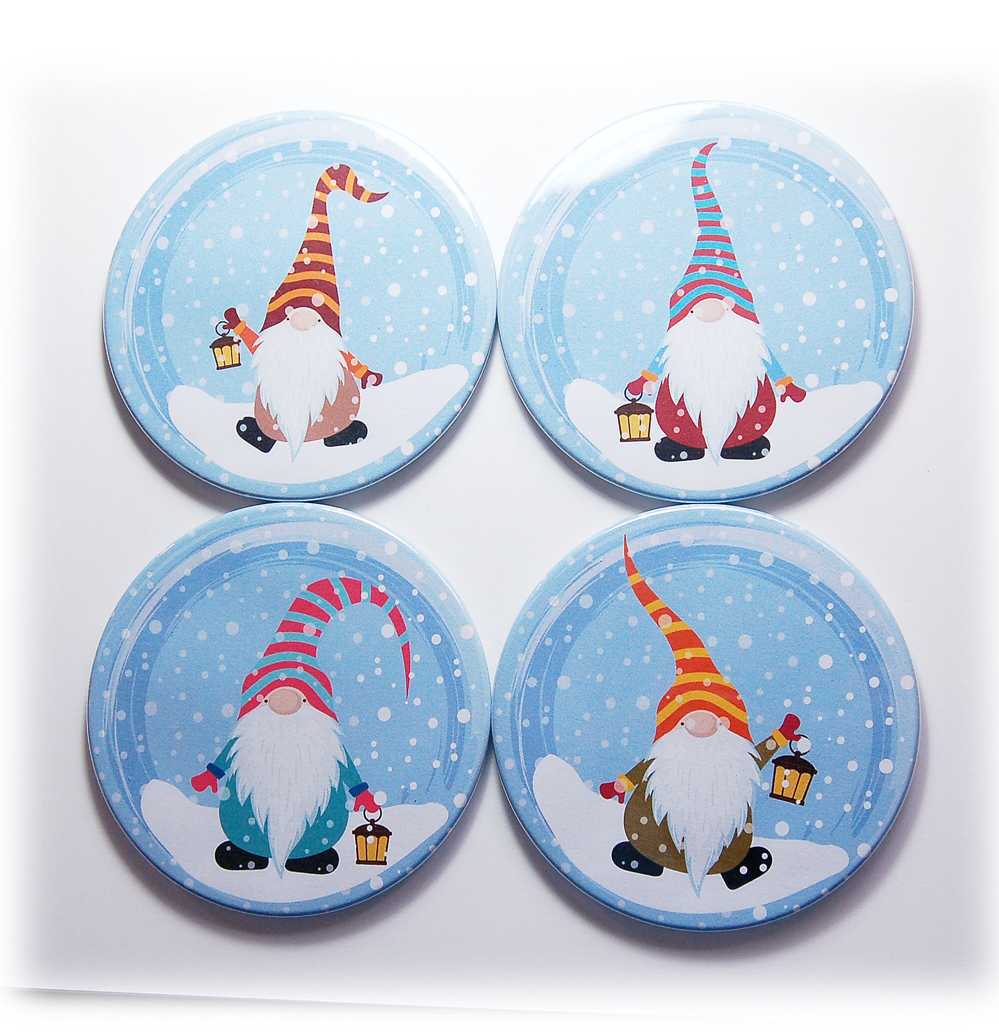 Winter Gnome Coasters Christmas Drink Coasters in Blue Etsy