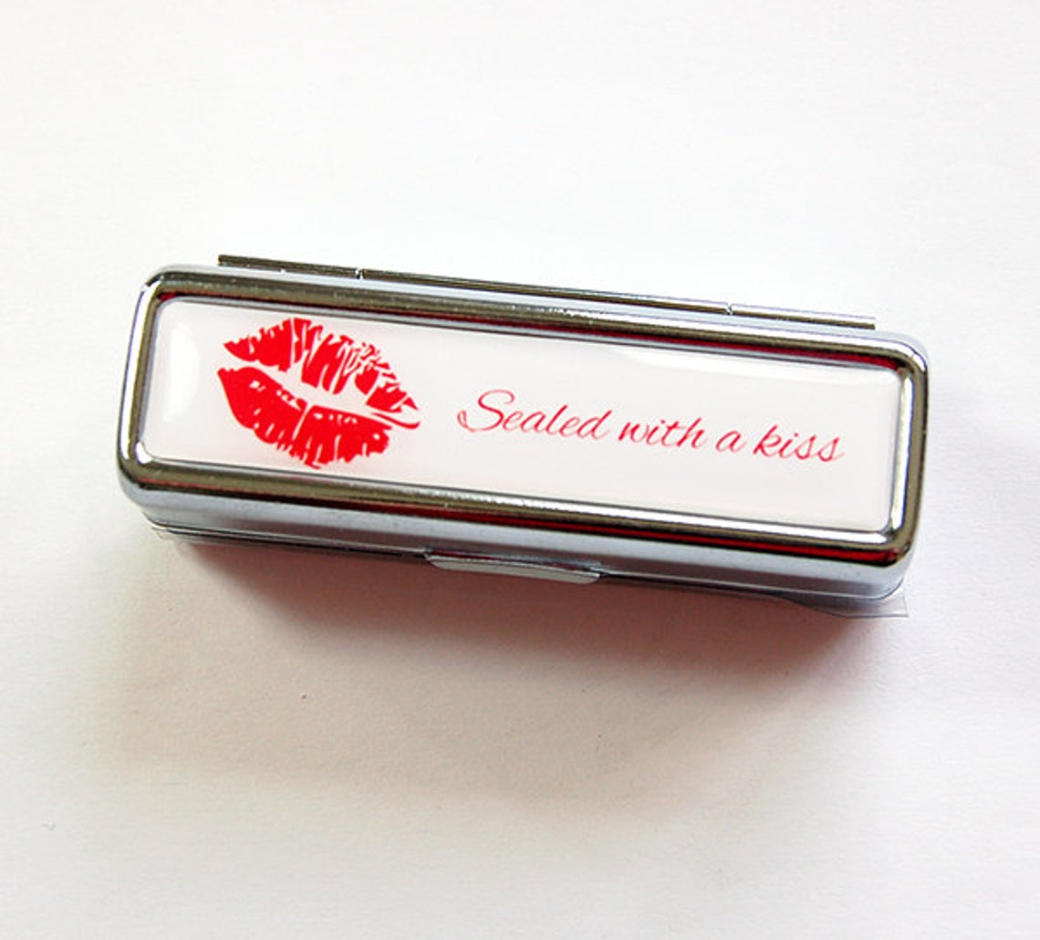 Lipstick Case Lipstick Case With Mirror Sealed With a Kiss Etsy