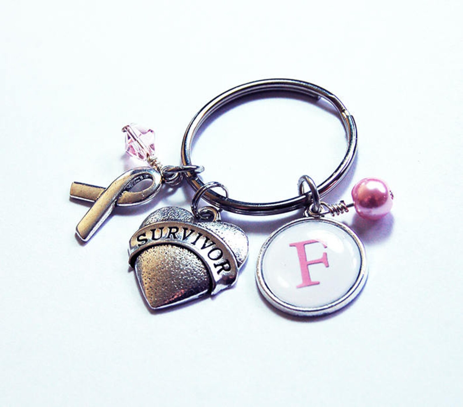 Cancer Survivor Monogram Keychain Heart and Ribbon Keyring - Etsy