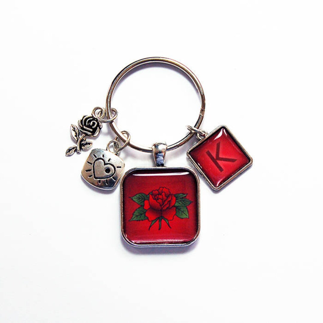 Rose Keychain Monogram Keyring Flower Keychain Flower Etsy Canada