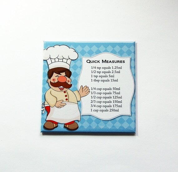 Kitchen magnet, Baking guide, Conversion chart, recipe guide, Quick Measure, Cups to ml, measure guide, recipe conversion (7252)