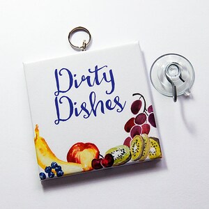 Clean Dishes, Dirty Dishes, Sign with suction cup, Dishwasher Sign, Works on stainless steel, Kitchen Sign, fruit, vegetables 7262 image 3