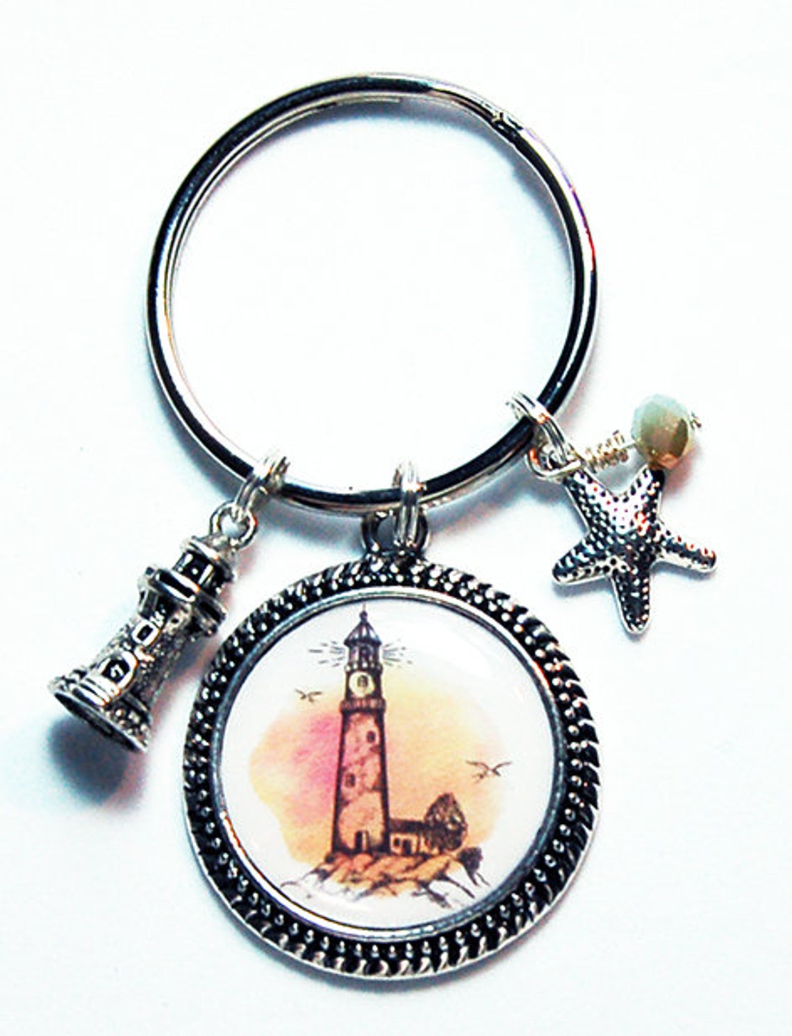 Lighthouse Keychain Starfish Lighthouse Keyring Stocking Etsy