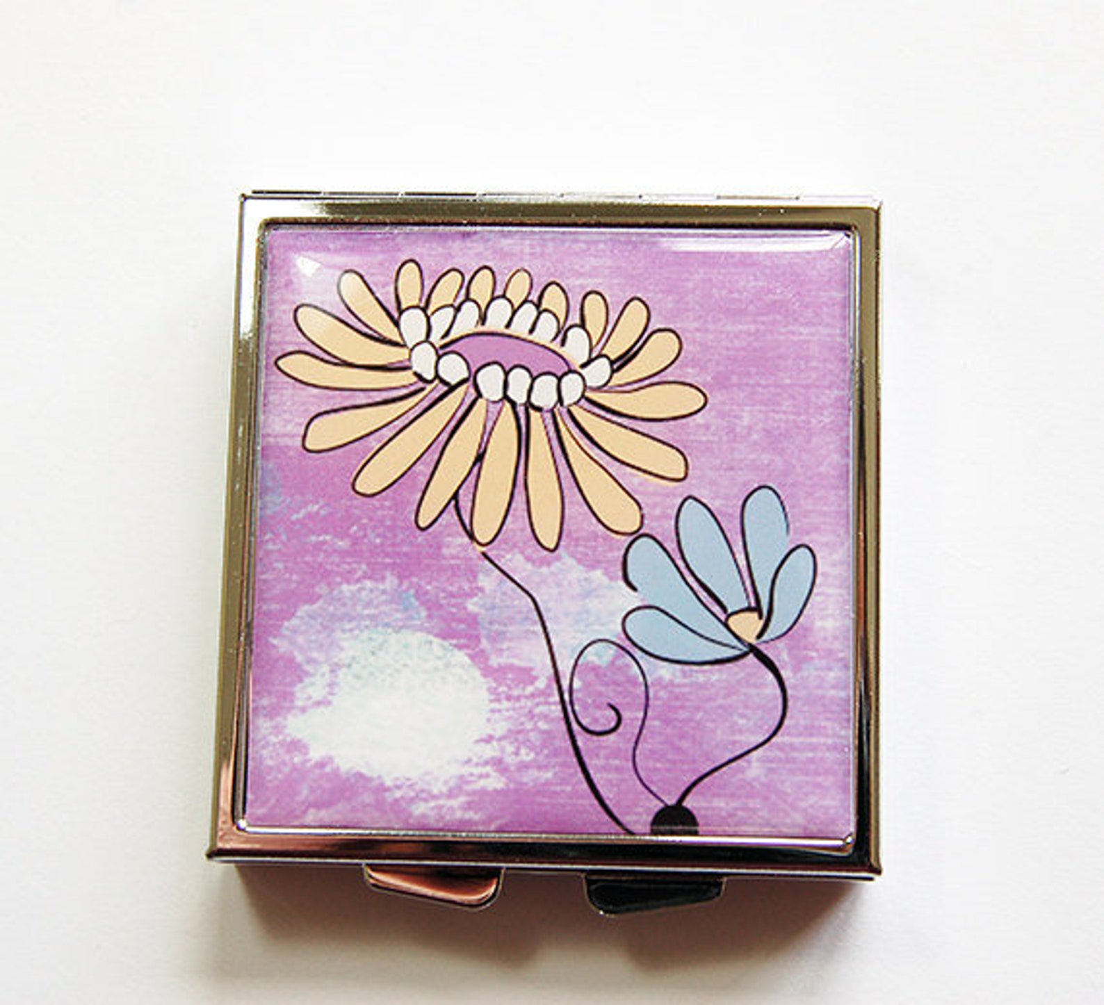 Flower Pill Box Flower Pill Case Purple 4 Sections Square Etsy
