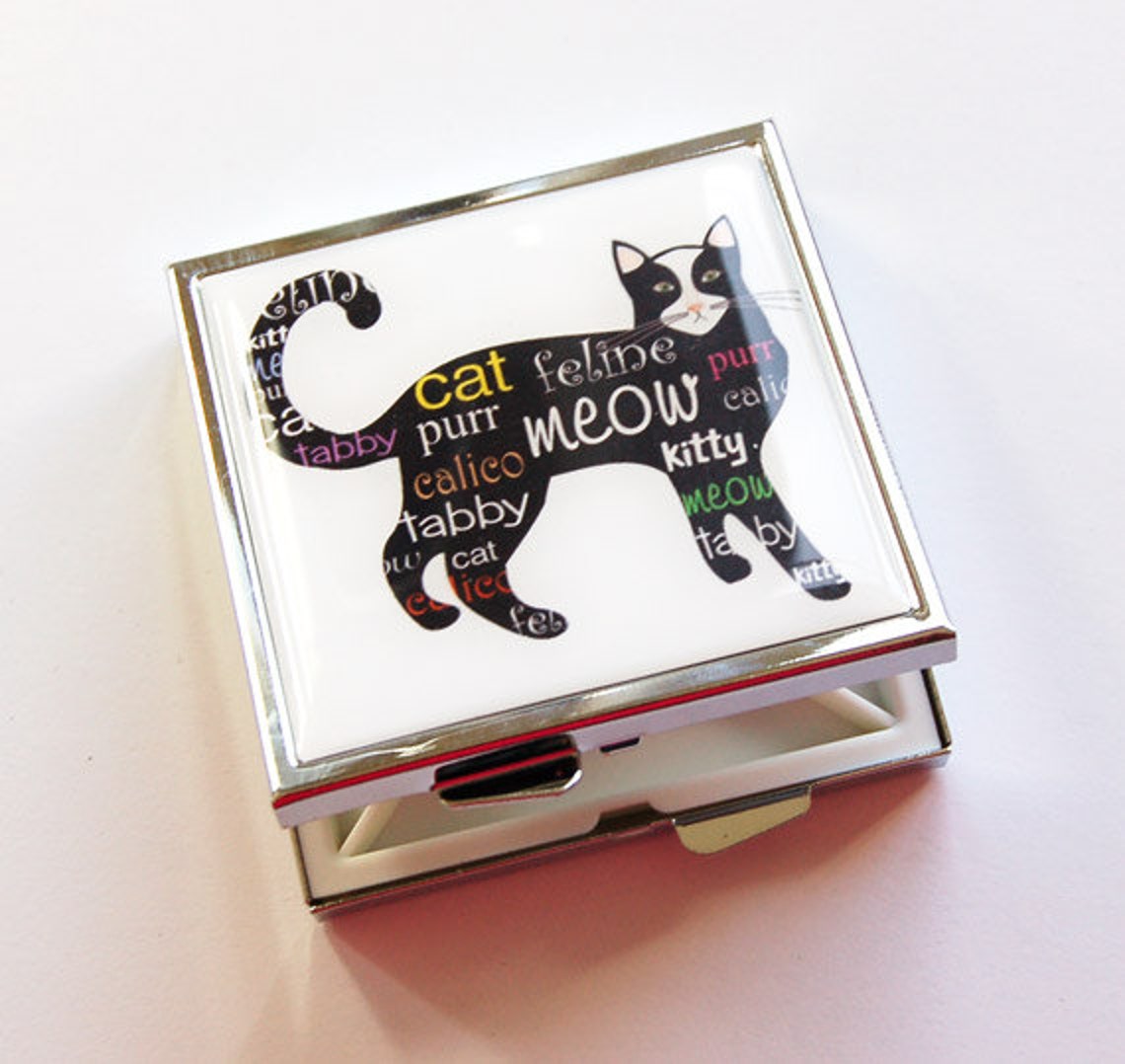 Cat Pill Case 4 Sections Square Pill Box Cat Pill Box Pill Etsy