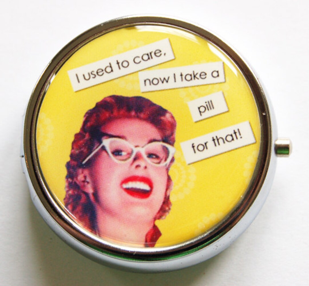 Funny Pill Box, Case, Pill Case, Pill Container, Yellow, Gift for Her
